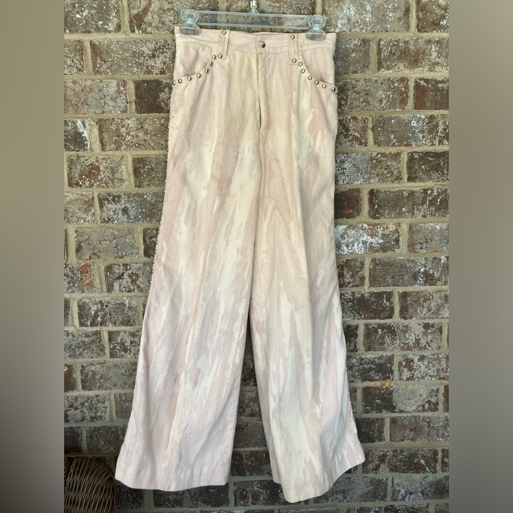 VINTAGE Y2K wide leg light wash denim trouser pant jeans size 9/10 pink mauve